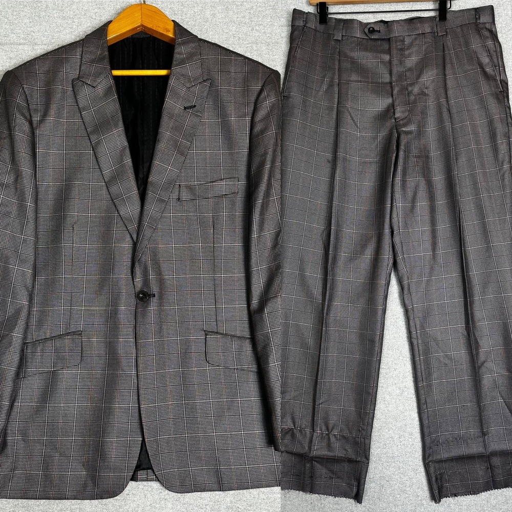 Stacy Adams Suit 46R 38x31 Released Hem Gray Glen Plaid Pleated
